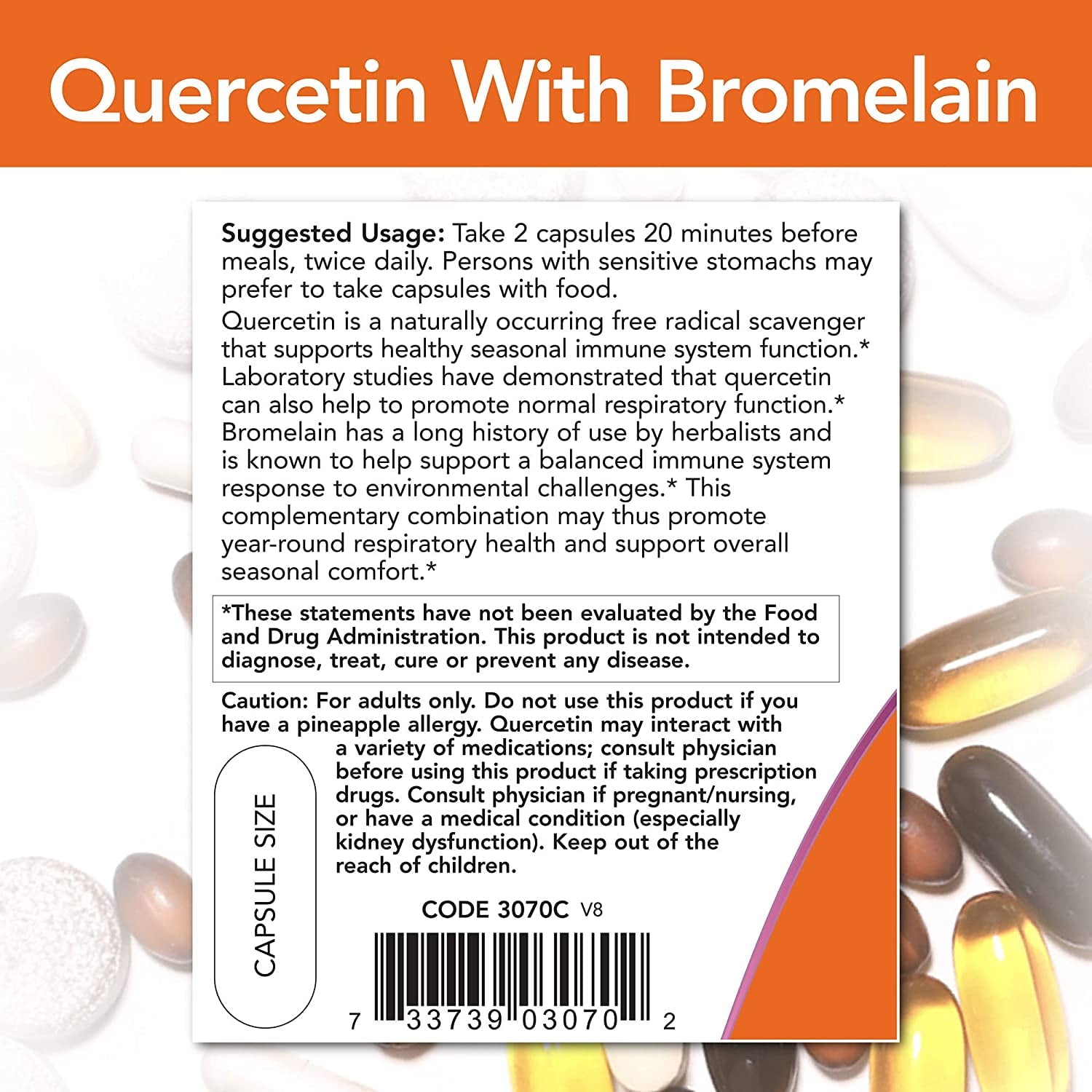Supplements Quercetin with Bromelain Balanced Immune System, Pineapple, 120 Veg Capsules 2 Pack (120 Count)