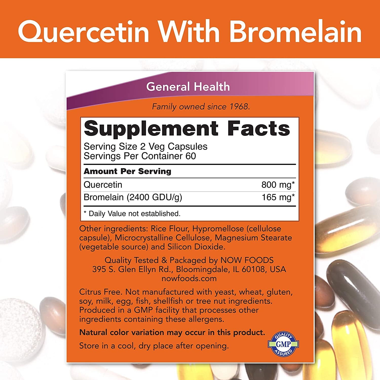 Supplements Quercetin with Bromelain Balanced Immune System, Pineapple, 120 Veg Capsules 2 Pack (120 Count)