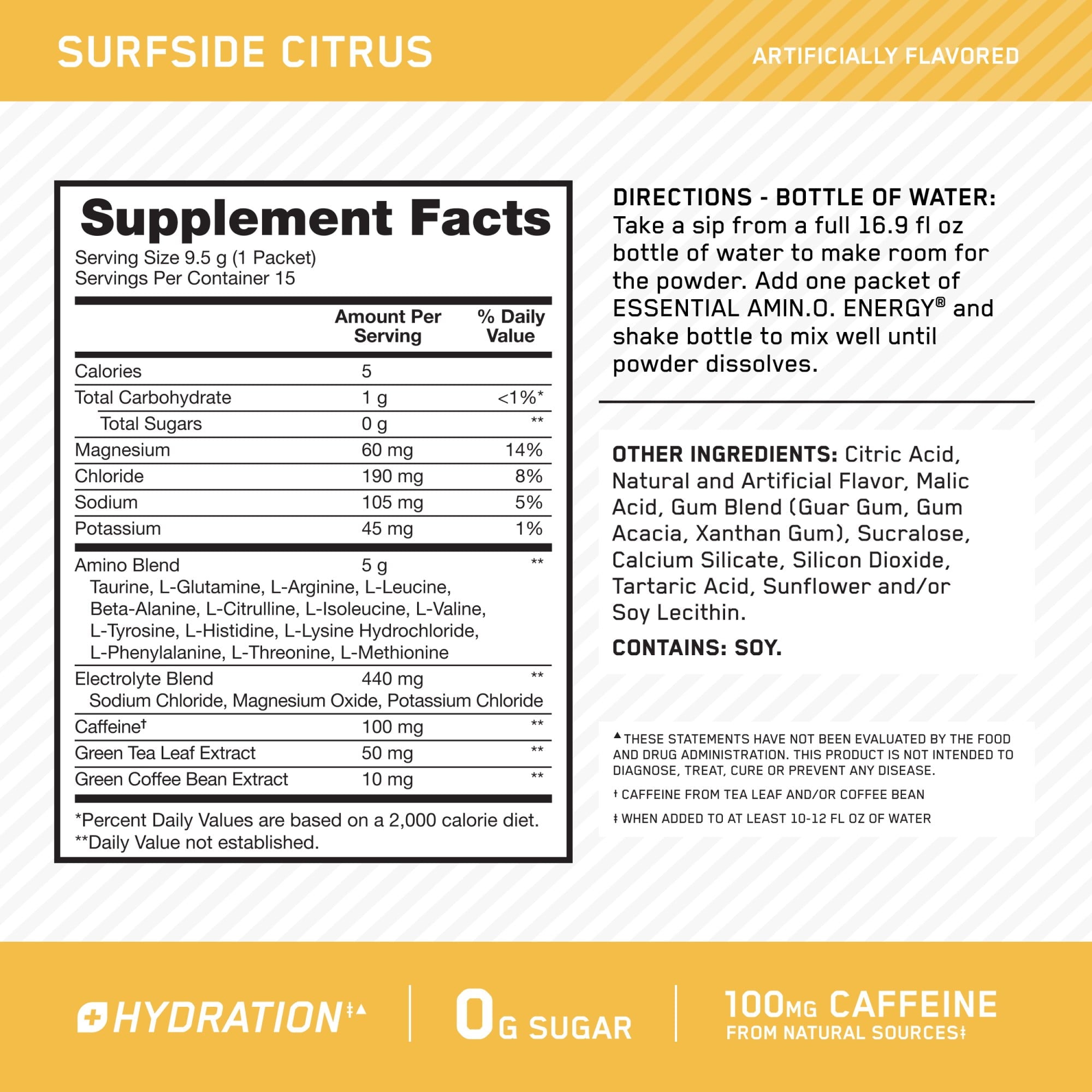 Optimum Nutrition Essential Amino Energy Plus Electrolytes Stick Packs, Energy Powder, Surfside Citrus and Strawberry Burst, 30 Count