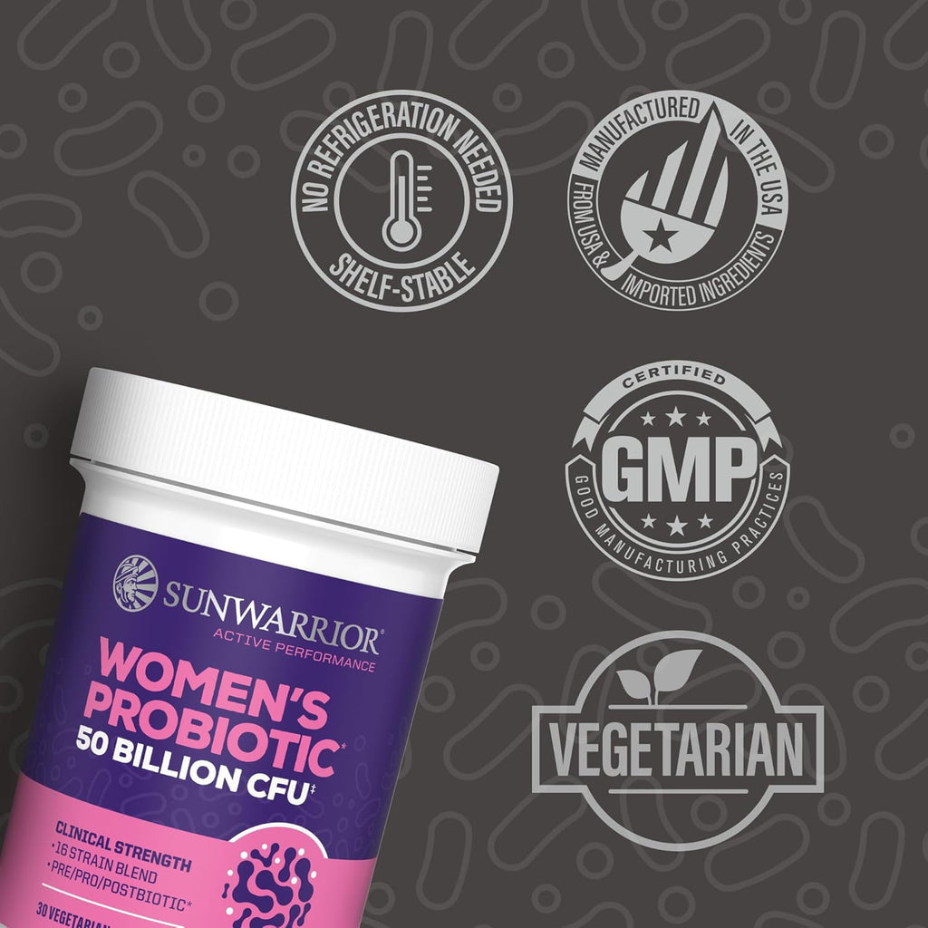 Sunwarrior Active Performance Women’s Probiotic Capsules for Gut Health, 50 Billion CFU, 30 Count