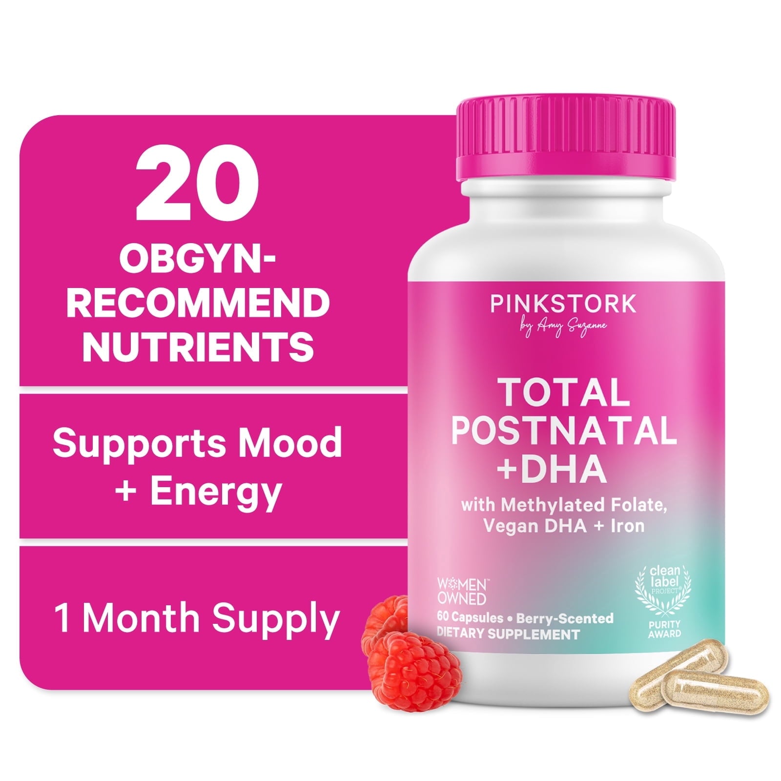 Pink Stork Postnatal Vitamins for Nursing Moms, Maternity, Breastfeeding, Postpartum - 60 Capsules