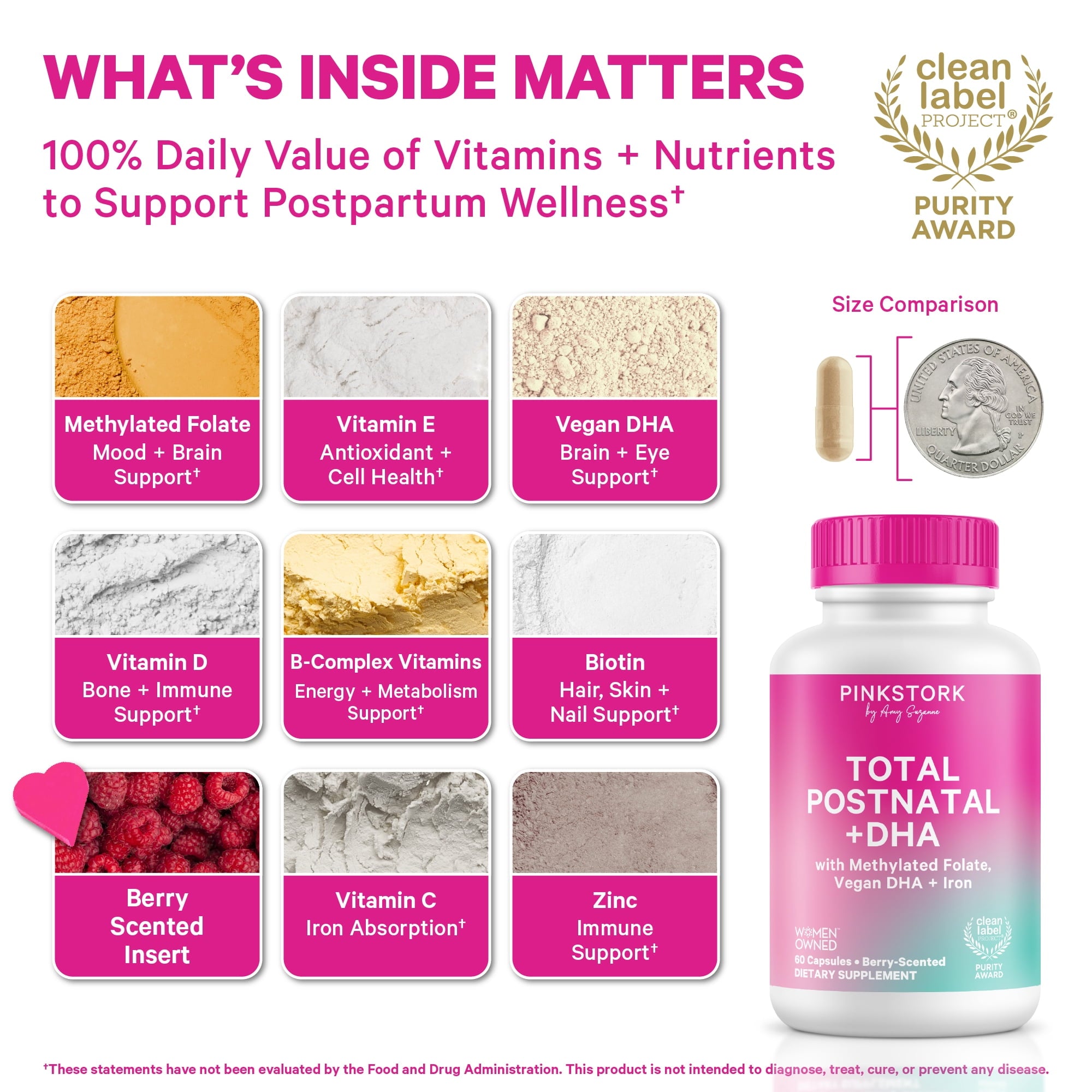 Pink Stork Postnatal Vitamins for Nursing Moms, Maternity, Breastfeeding, Postpartum - 60 Capsules