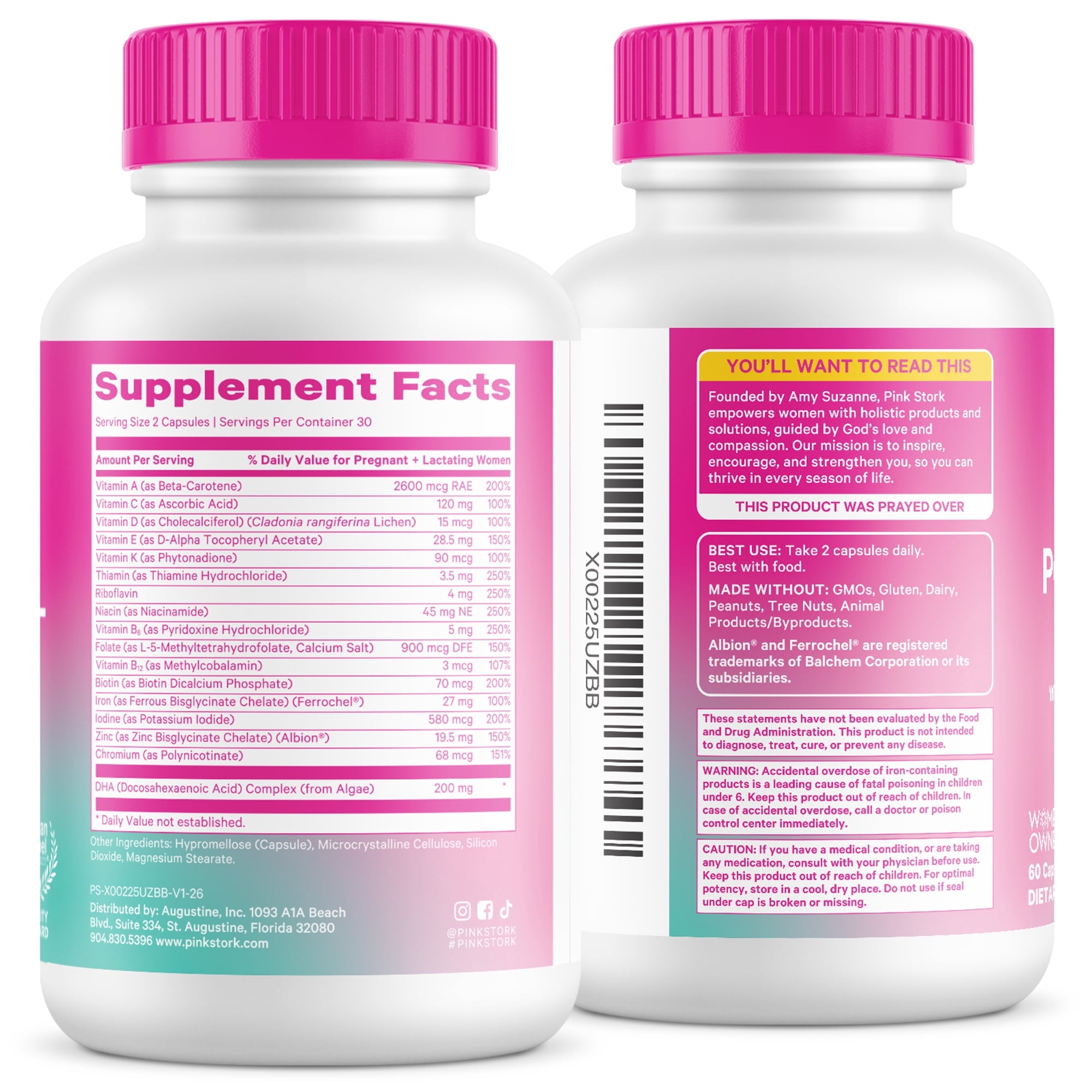 Pink Stork Postnatal Vitamins for Nursing Moms, Maternity, Breastfeeding, Postpartum - 60 Capsules