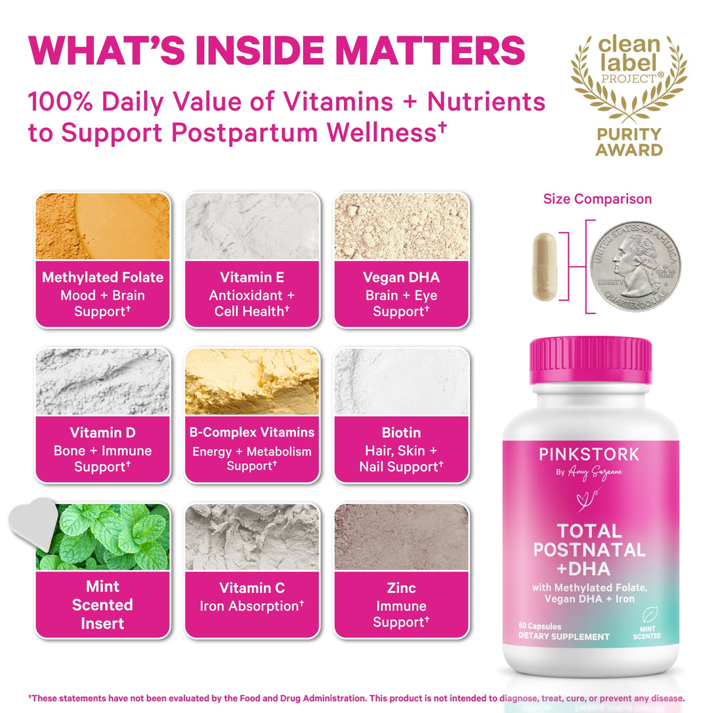 Pink Stork Postnatal Vitamins for Nursing Moms, Maternity, Breastfeeding, Postpartum - 60 Capsules