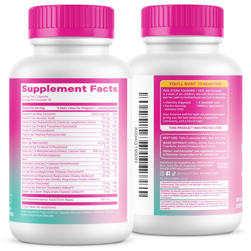 Pink Stork Postnatal Vitamins for Nursing Moms, Maternity, Breastfeeding, Postpartum - 60 Capsules
