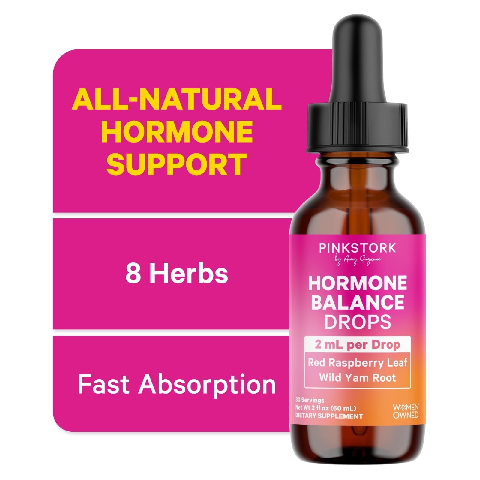 Pink Stork Hormone Balance Support Liquid- Supplement for Women with Red Raspberry Leaf &amp; Wild Yam- 2 oz, 30 Servings