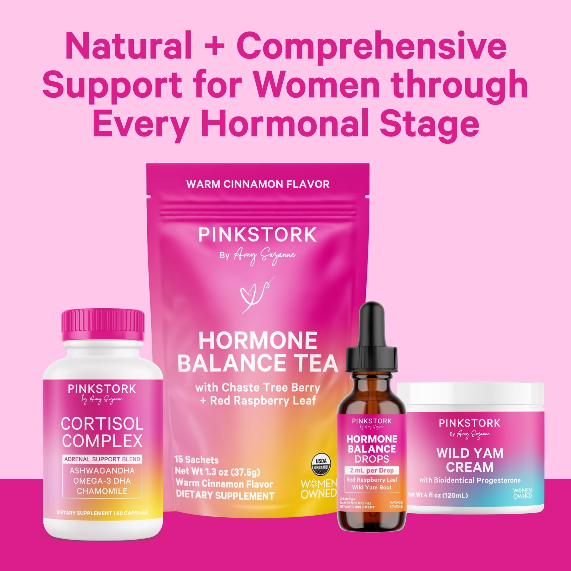 Pink Stork Hormone Balance Support Liquid- Supplement for Women with Red Raspberry Leaf &amp; Wild Yam- 2 oz, 30 Servings