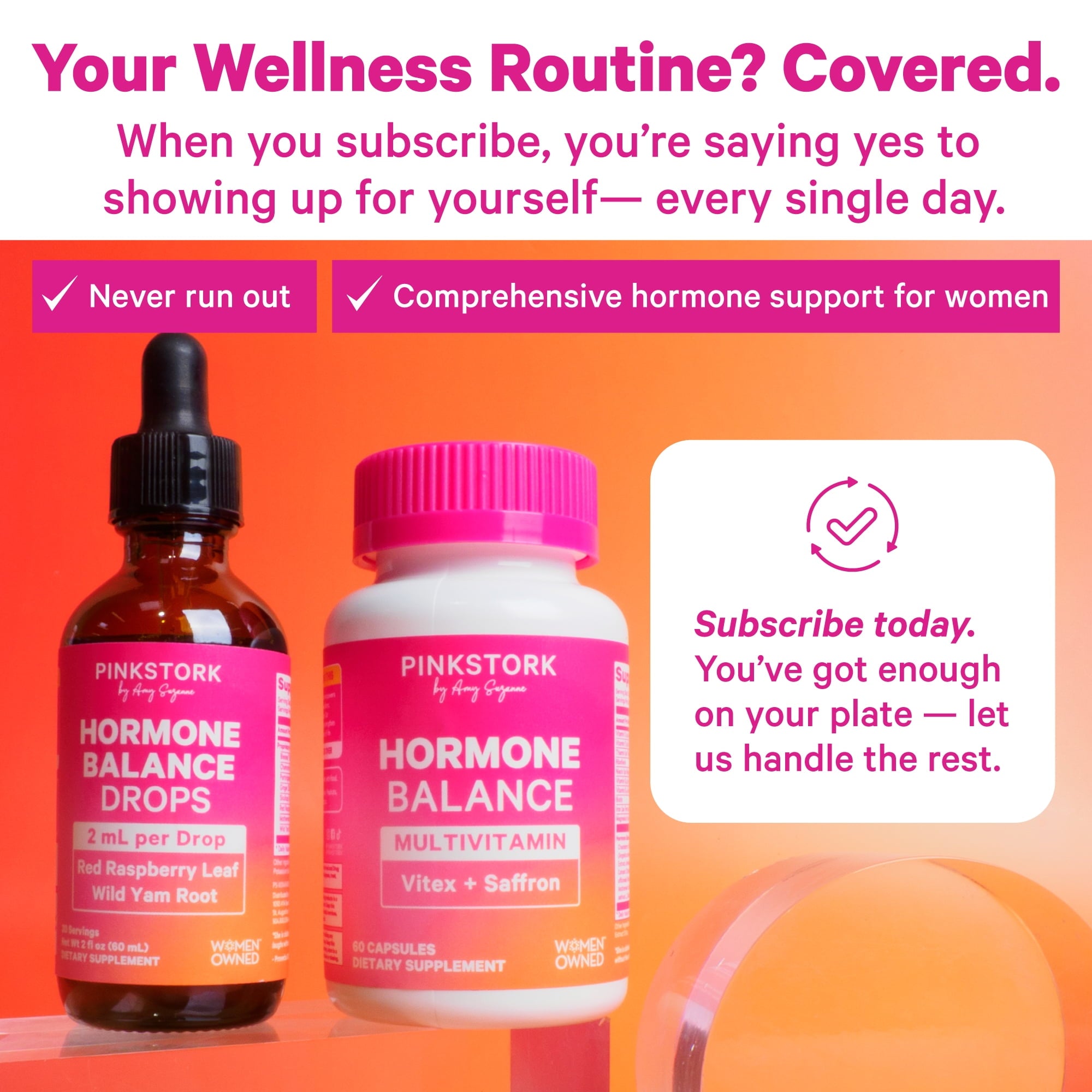 Pink Stork Hormone Balance Support Liquid- Supplement for Women with Red Raspberry Leaf &amp; Wild Yam- 2 oz, 30 Servings