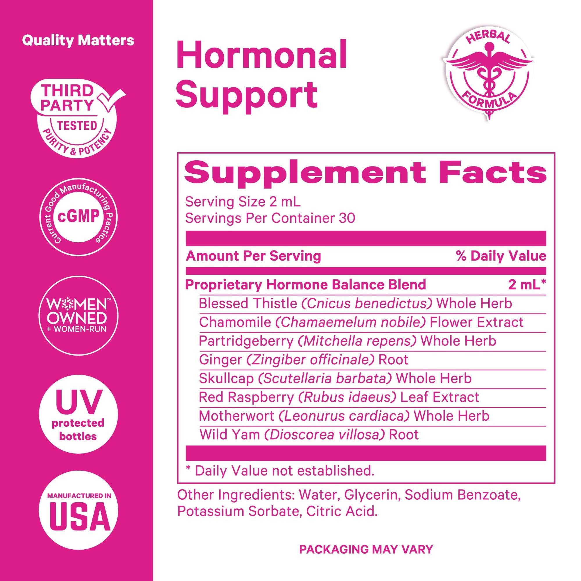Pink Stork Hormone Balance Support Liquid- Supplement for Women with Red Raspberry Leaf &amp; Wild Yam- 2 oz, 30 Servings