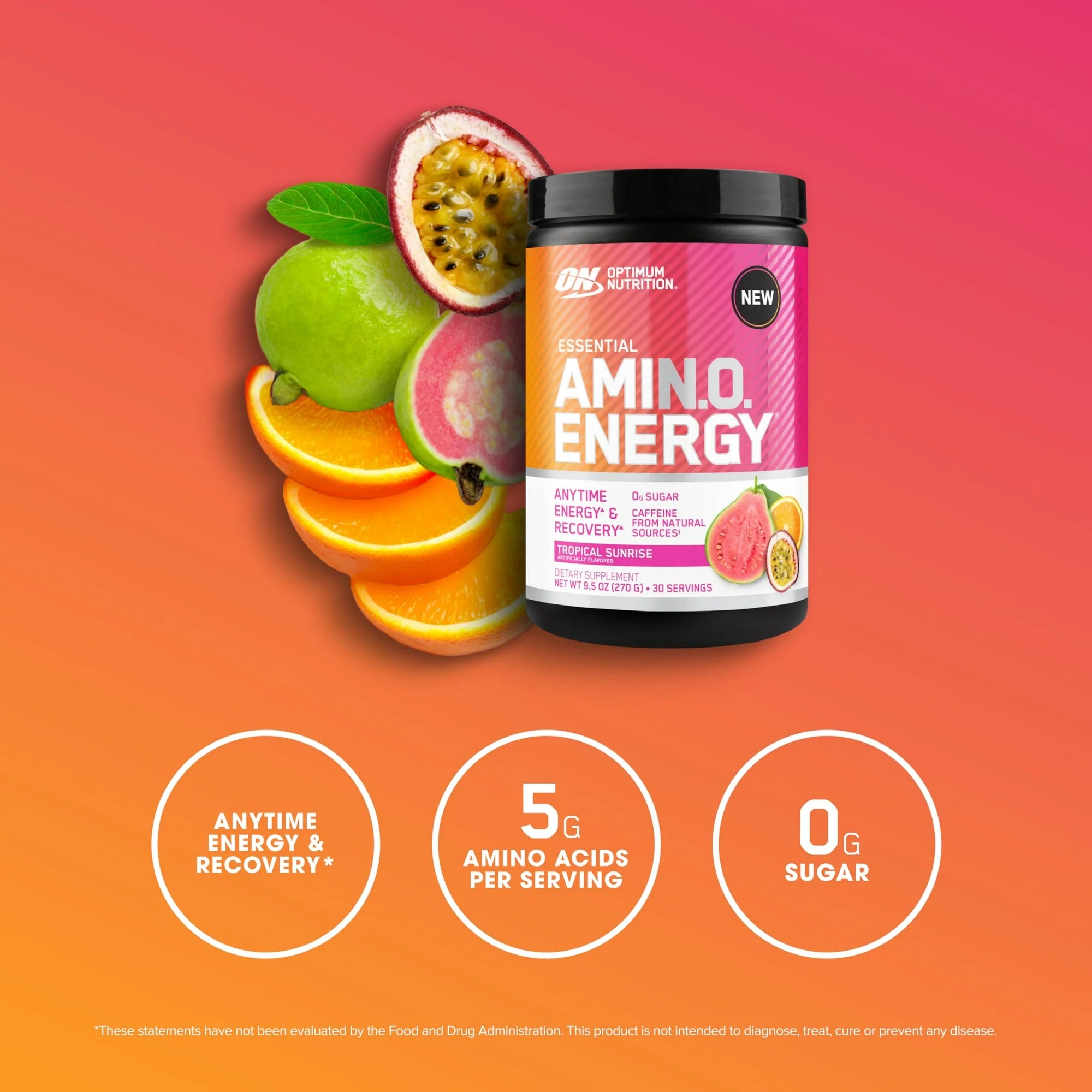 Optimum Nutrition NEW Flavor Amino Energy - Pre Workout with Green Tea, BCAA, Amino Acids, Keto Friendly, Green Coffee Extract, Energy Powder - Tropical Sunrise, 30 Servings (Packaging May Vary)