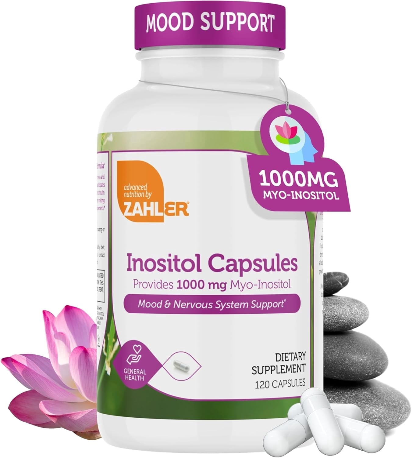 Zahler Inositol Supplement Capsules 1000mg - Mood &amp; Nervous System Support Supplements for Women - Hormone Balance &amp; Healthy Ovarian Function - Kosher, Gluten Free, Dairy Free - 120 Count