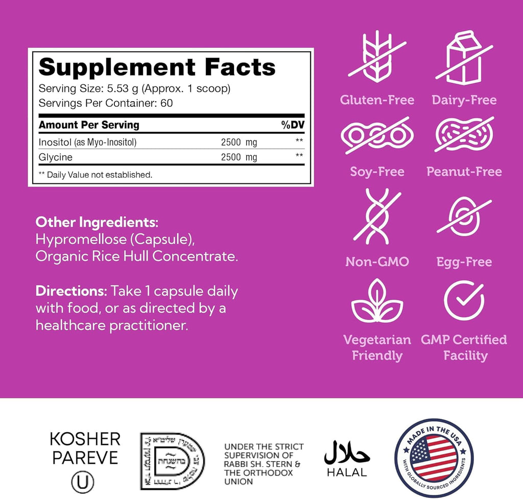 Zahler Inositol Supplement Capsules 1000mg - Mood &amp; Nervous System Support Supplements for Women - Hormone Balance &amp; Healthy Ovarian Function - Kosher, Gluten Free, Dairy Free - 120 Count