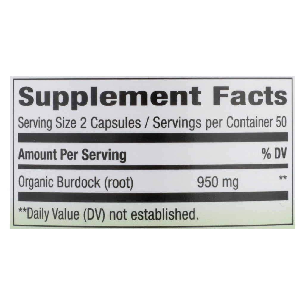 Nature's Way Burdock Root Non-GMO Project, Tru? ID Certified, 100 Ct