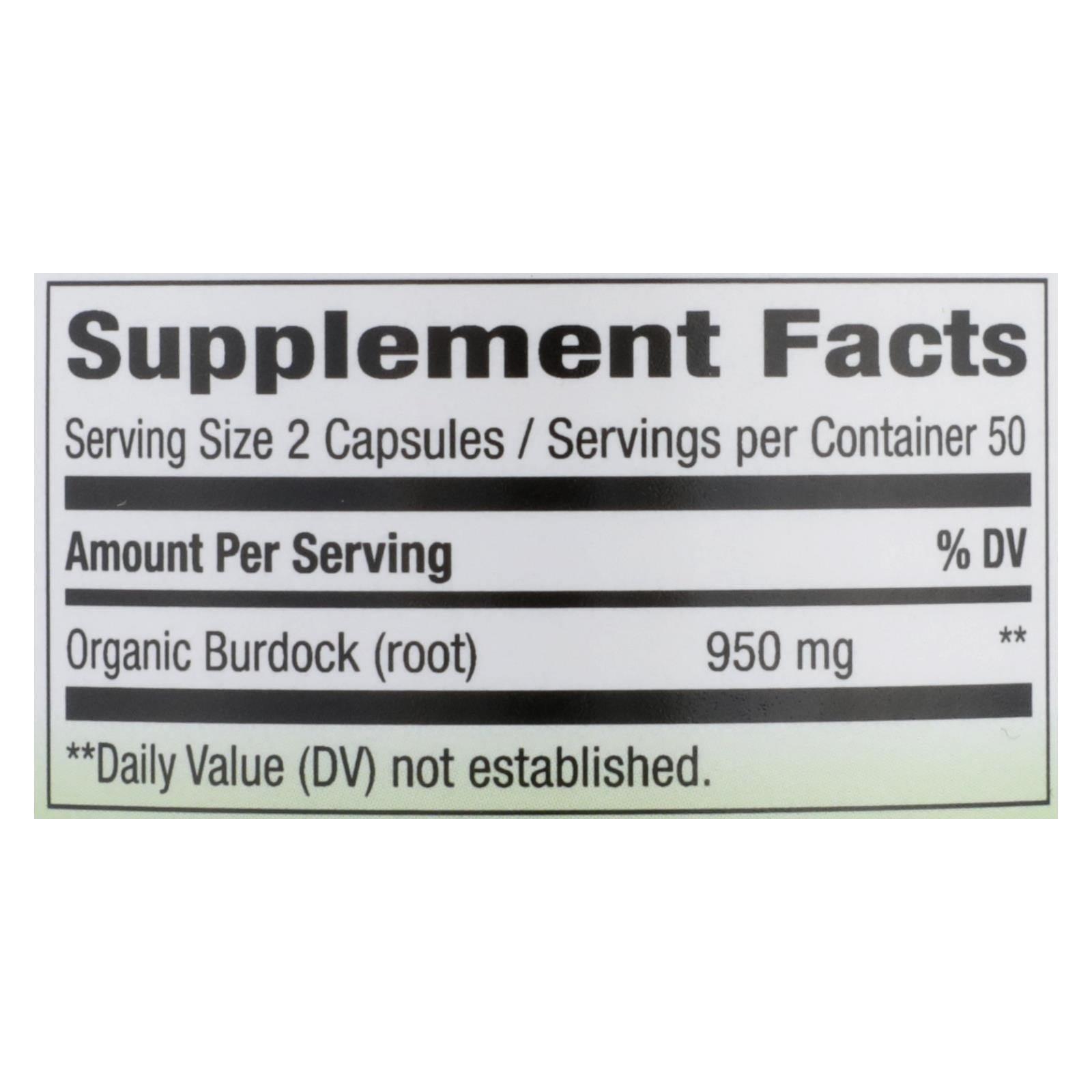 Nature's Way Burdock Root Non-GMO Project, Tru? ID Certified, 100 Ct
