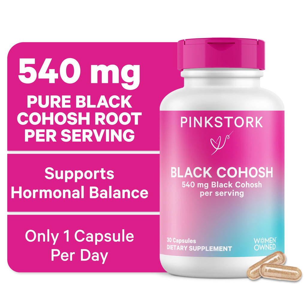 Pink Stork Black Cohosh Supplements for Women - Hormone Balance, Hot Flash &amp; Night Sweat Support - 30 Capsules