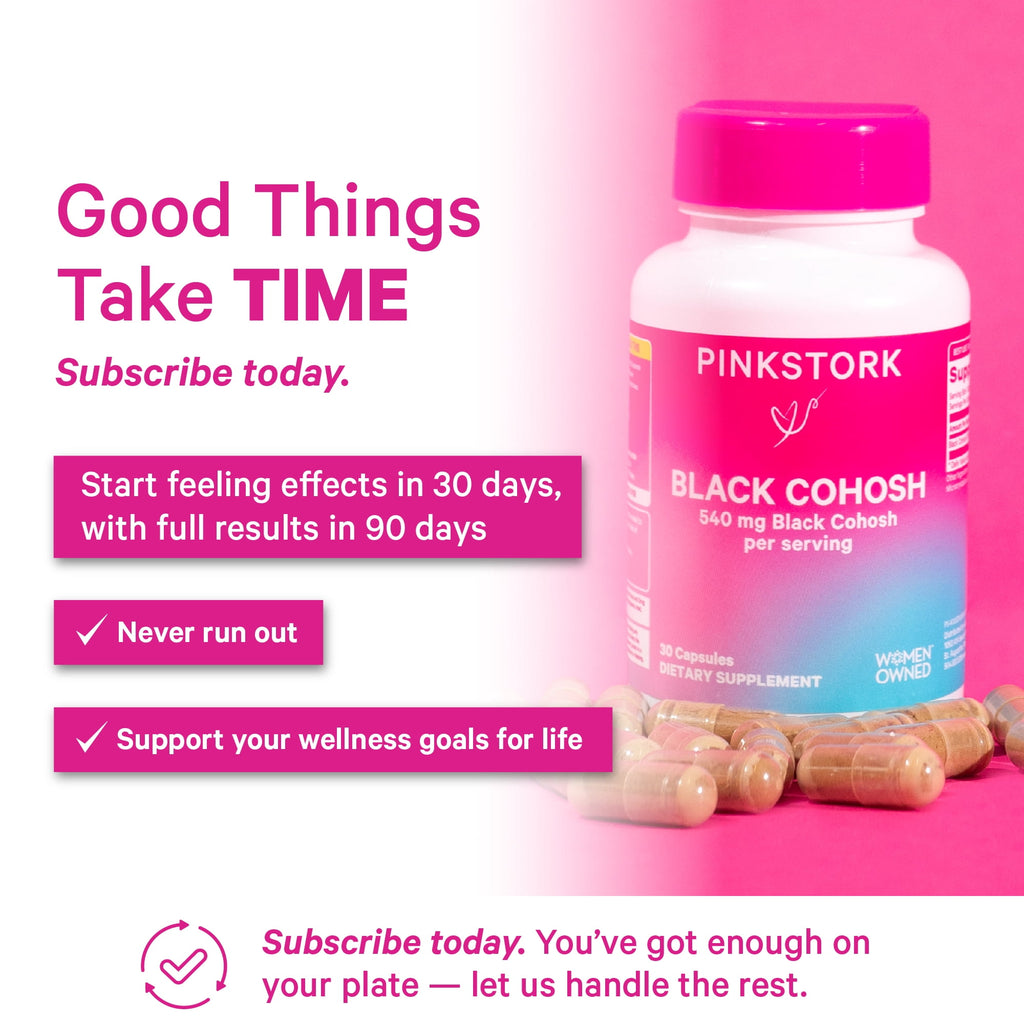 Pink Stork Black Cohosh Supplements for Women - Hormone Balance, Hot Flash &amp; Night Sweat Support - 30 Capsules