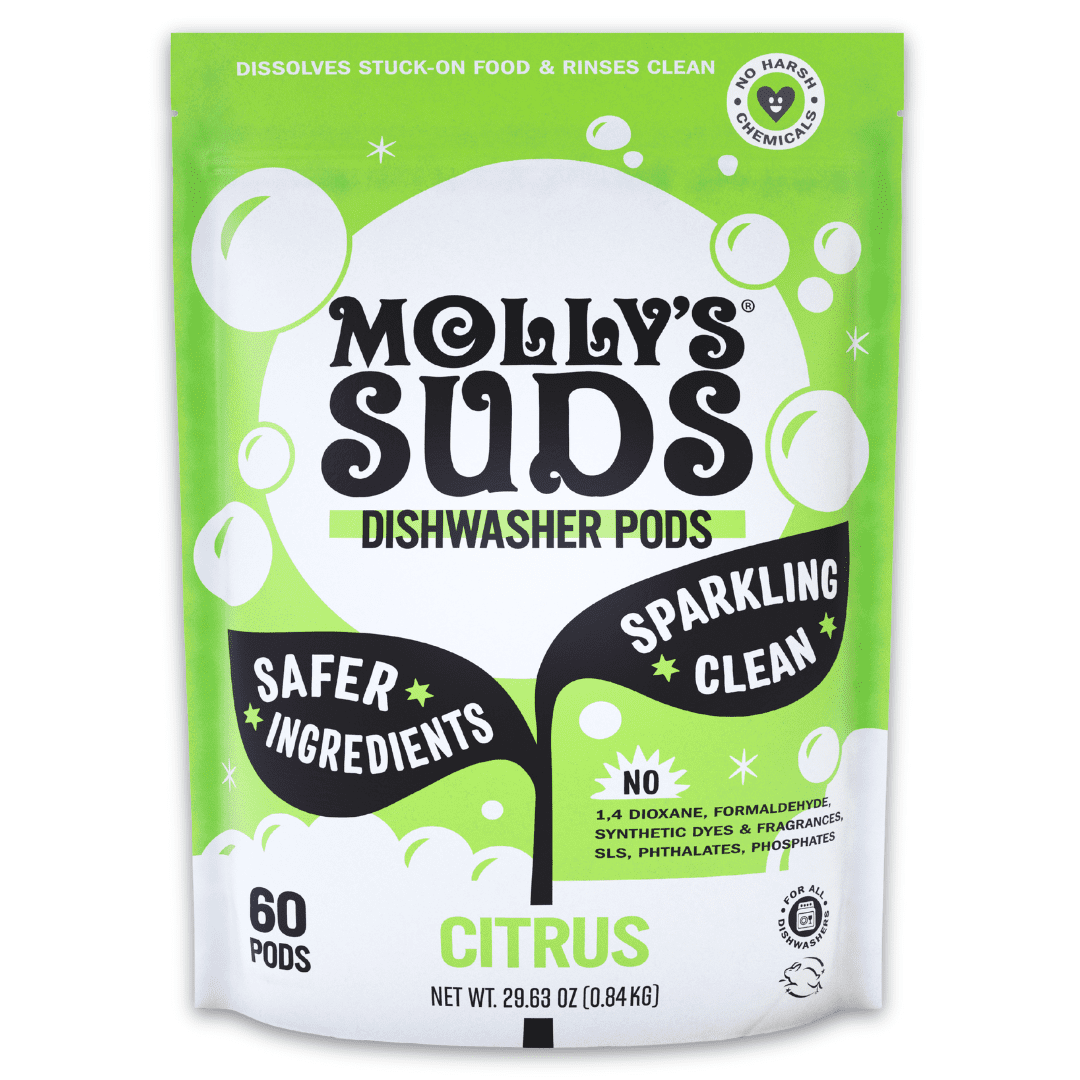 Molly's Suds Dishwasher Detergent Pods | Cuts Grease &amp; Rinses Clean (Residue-Free) | 60 Auto-Release Tabs (Citrus)