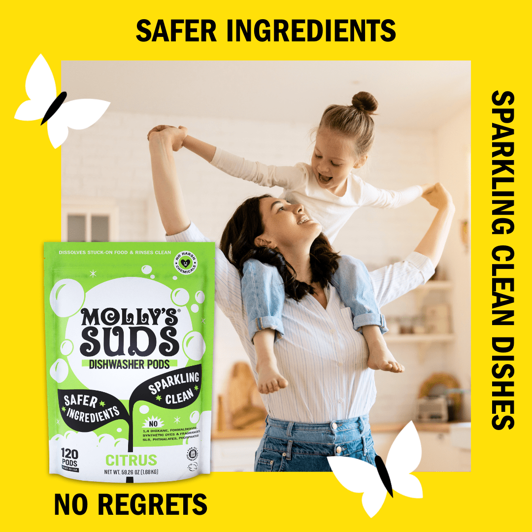 Molly's Suds Dishwasher Detergent Pods | Cuts Grease &amp; Rinses Clean (Residue-Free) | 60 Auto-Release Tabs (Citrus)