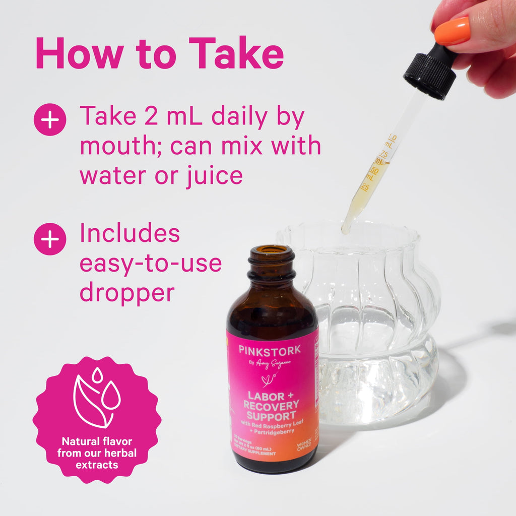 Pink Stork Liquid Labor and Recovery Tincture Supplement, Red Raspberry Leaf for Women, 2 oz