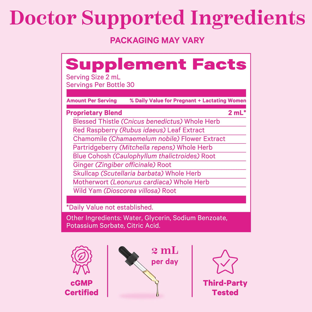 Pink Stork Liquid Labor and Recovery Tincture Supplement, Red Raspberry Leaf for Women, 2 oz