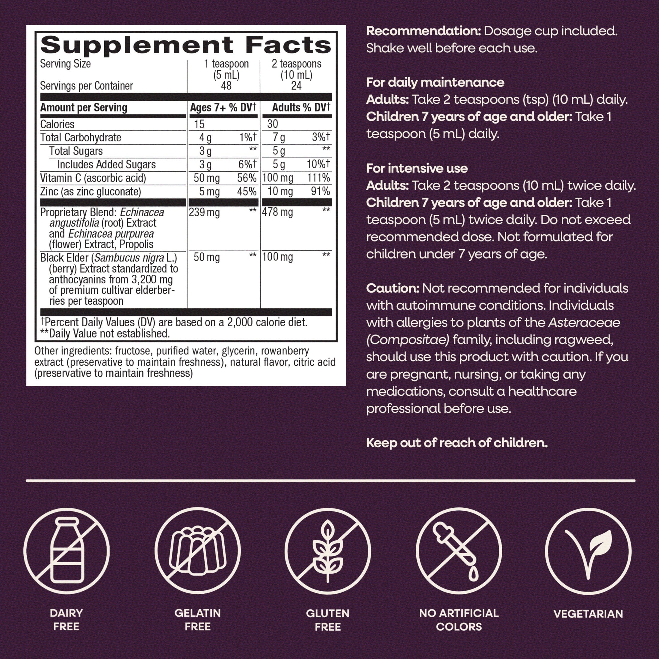 Nature's Way Sambucus Immune Elderberry Syrup, Vitamin C, Zinc, Echinacea, Unisex, 8 fl oz