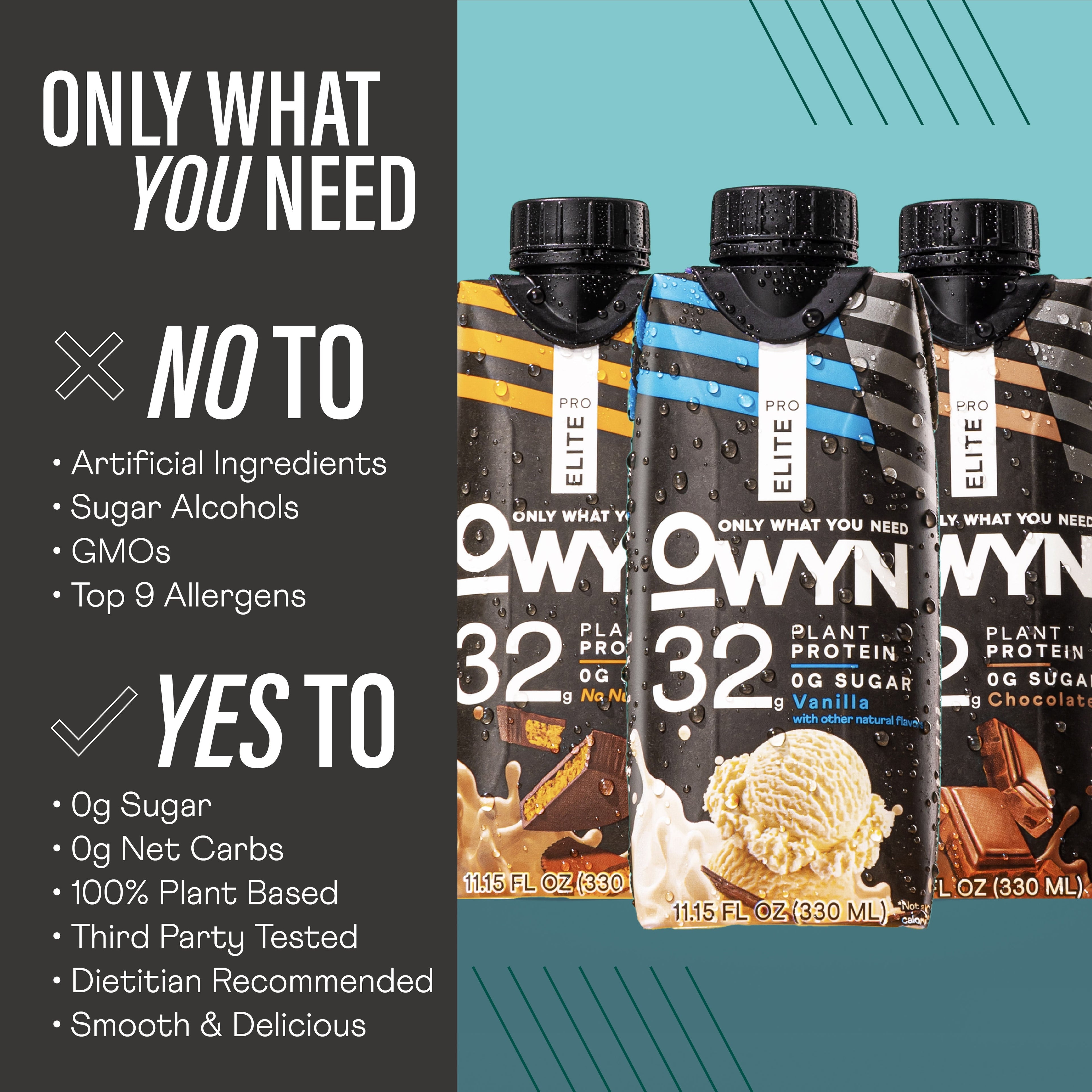OWYN Pro Elite 32g High Protein Shakes, Chocolate, 11.15 fl oz, 12 Count