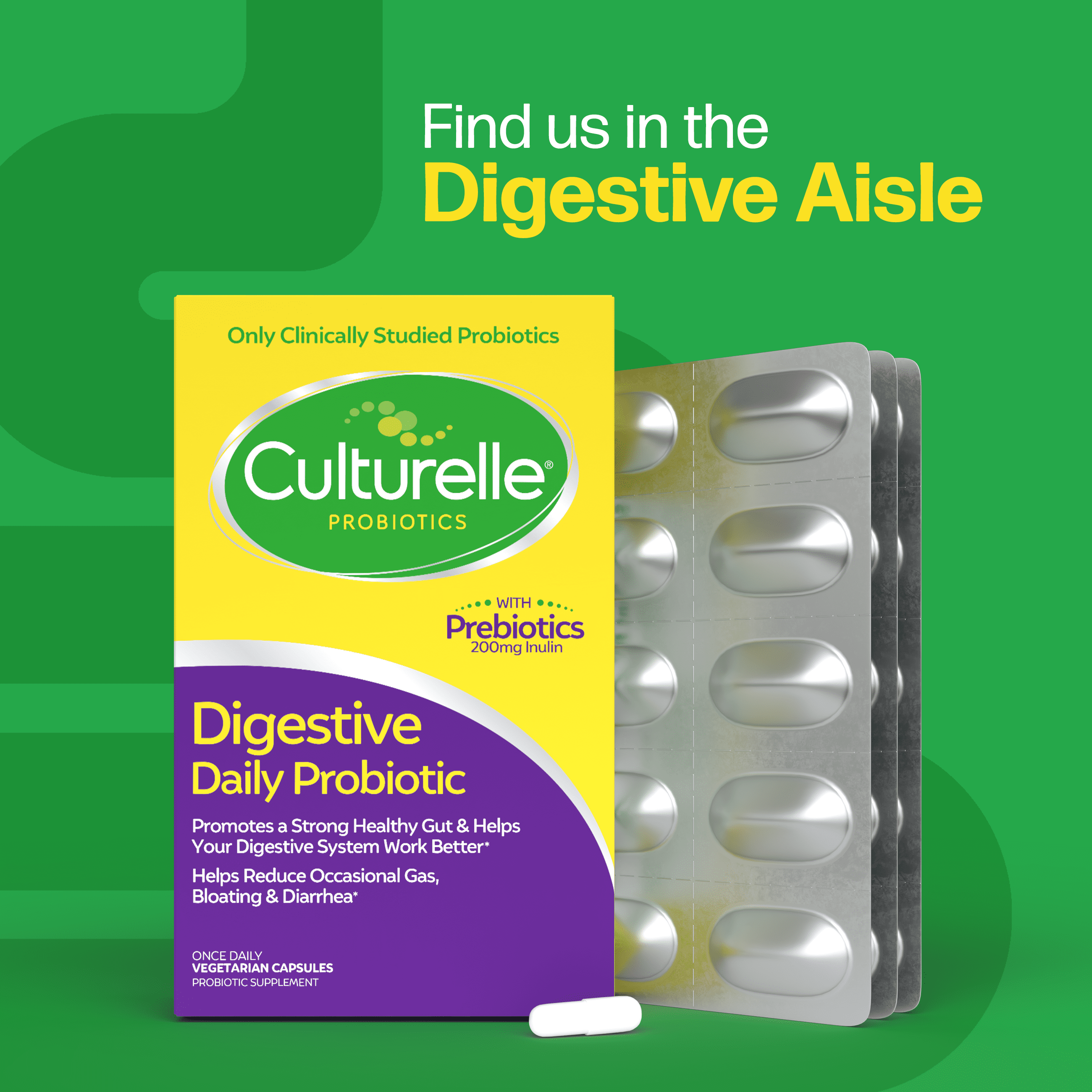 Culturelle Probiotics Digestive Support Daily Supplement, Made with Prebiotics, Promotes Gut Health for Adults, 50 Count