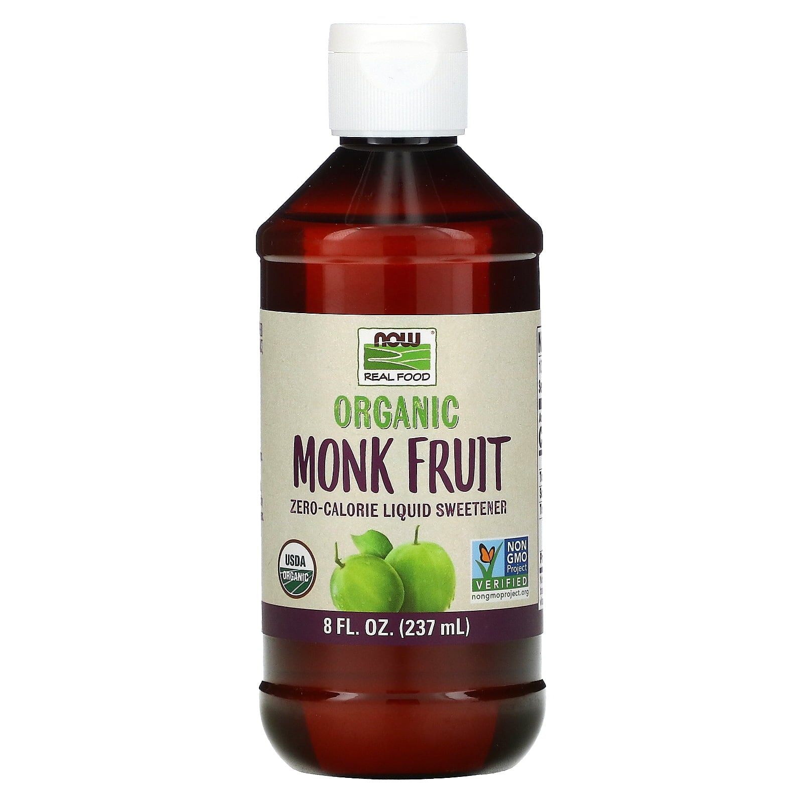 NOW Foods Real Food, Organic Monk Fruit, Zero-Calorie Liquid Sweetener, 8 fl oz (237 ml)