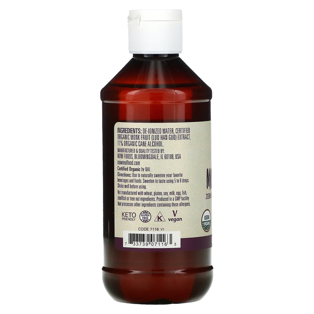 NOW Foods Real Food, Organic Monk Fruit, Zero-Calorie Liquid Sweetener, 8 fl oz (237 ml)