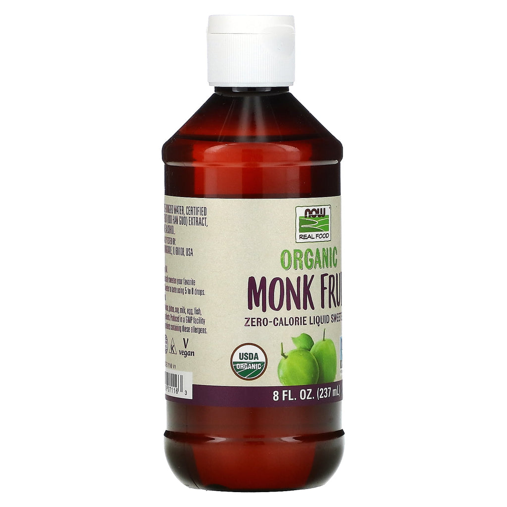 NOW Foods Real Food, Organic Monk Fruit, Zero-Calorie Liquid Sweetener, 8 fl oz (237 ml)