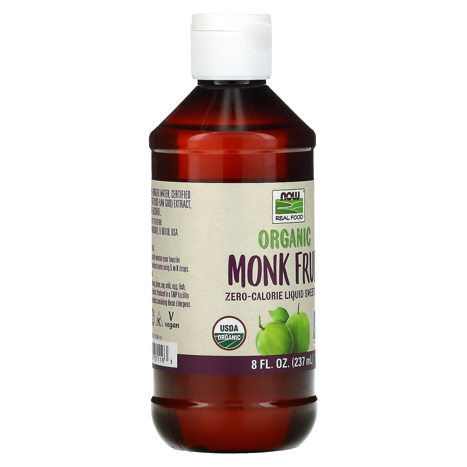 NOW Foods Real Food, Organic Monk Fruit, Zero-Calorie Liquid Sweetener, 8 fl oz (237 ml)