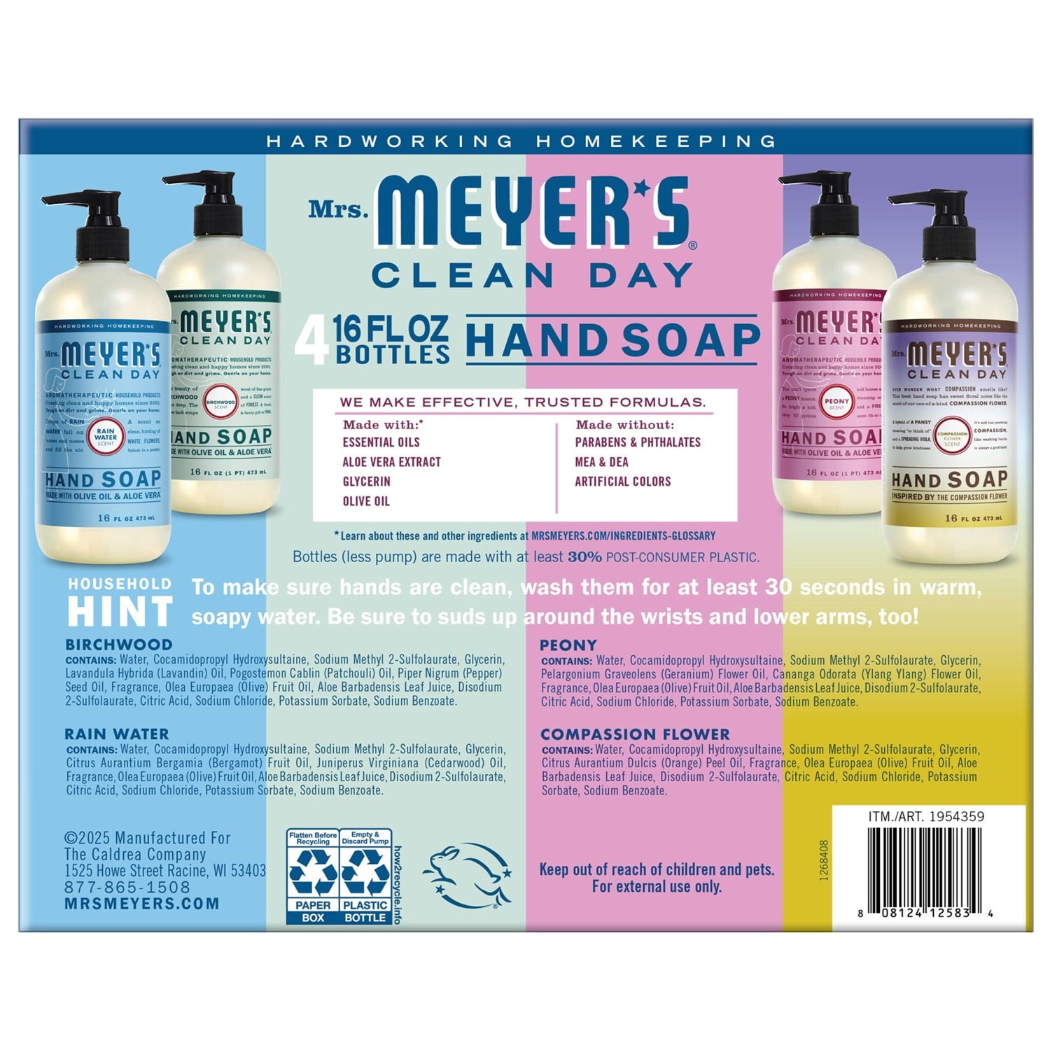 Mrs. Meyer’s Clean Day Liquid Hand Soap Variety Pack, 16 fl oz Pump Bottles, 4 Count