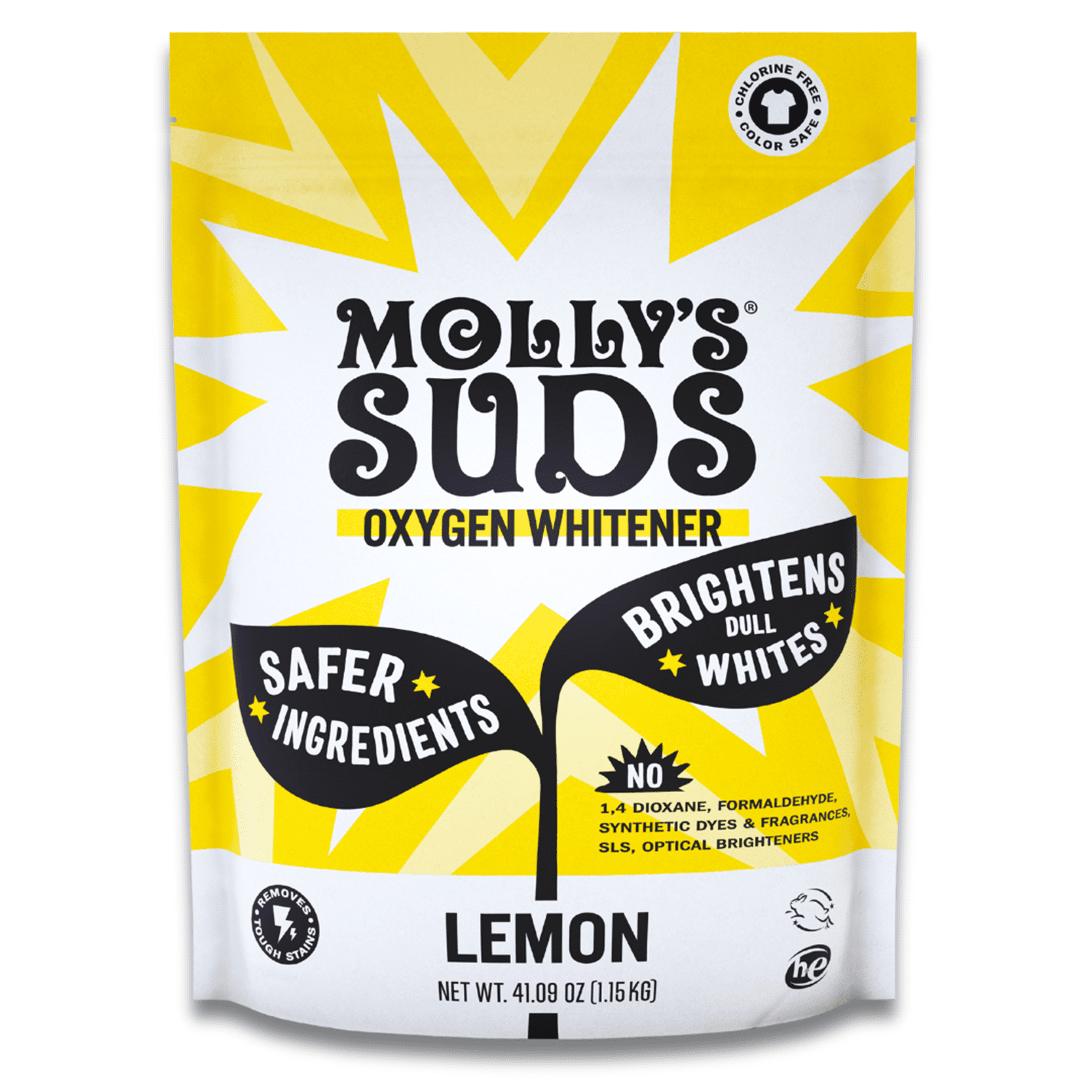 Molly's Suds Oxygen Whitener Bleach Alternative, Chlorine-Free &amp; Color Safe with Lemon Essential Oil, 41.09 oz