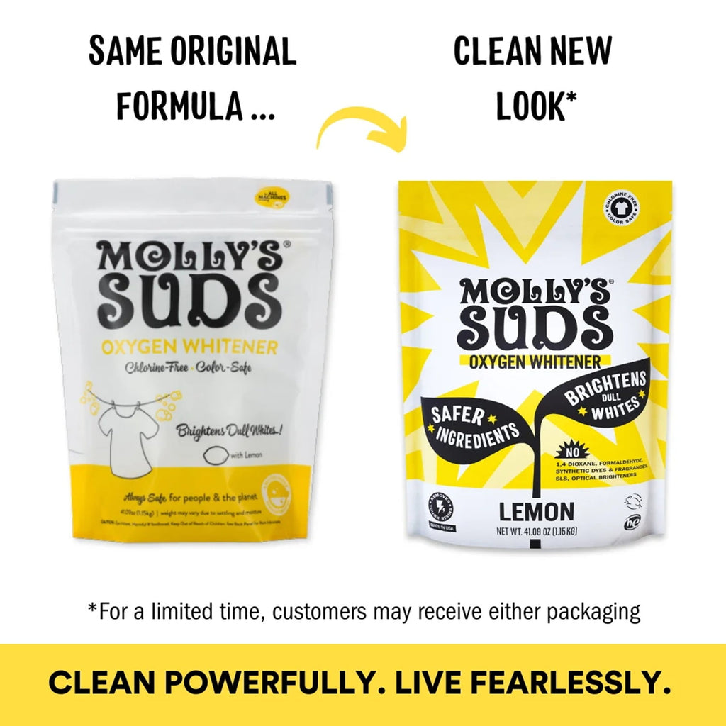 Molly's Suds Oxygen Whitener Bleach Alternative, Chlorine-Free &amp; Color Safe with Lemon Essential Oil, 41.09 oz