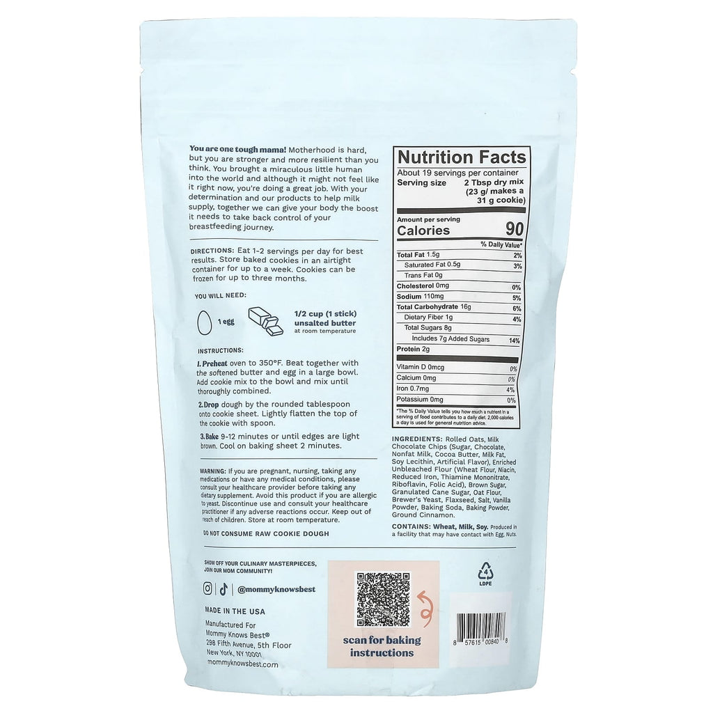 Mommy Knows Best, Lactation Cookie Mix, Oatmeal Chocolate Chip, 15 oz ( 425 g) Pack of 2