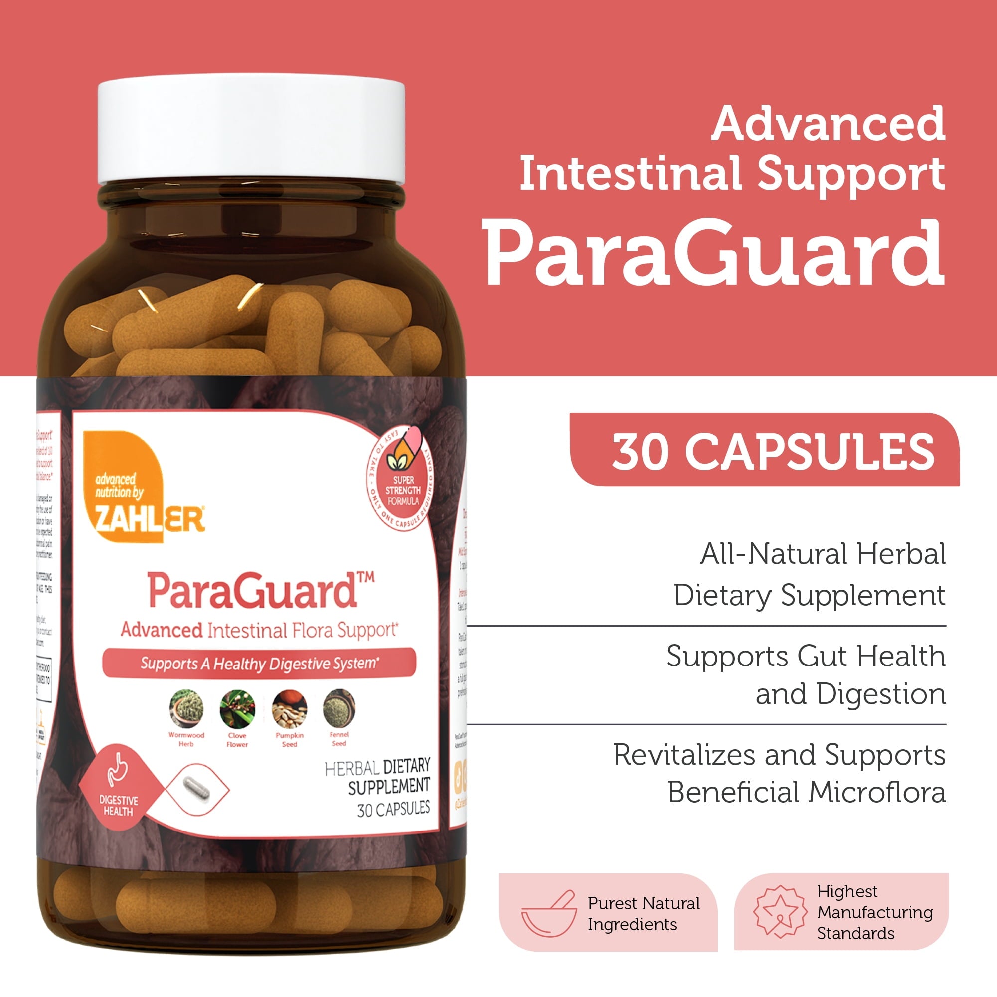 Zahler ParaGuard Capsules, 30 Count, Gut Health Supplement &amp; Digestive Support with Wormwood, Garlic, Pumpkin Seed, Clove