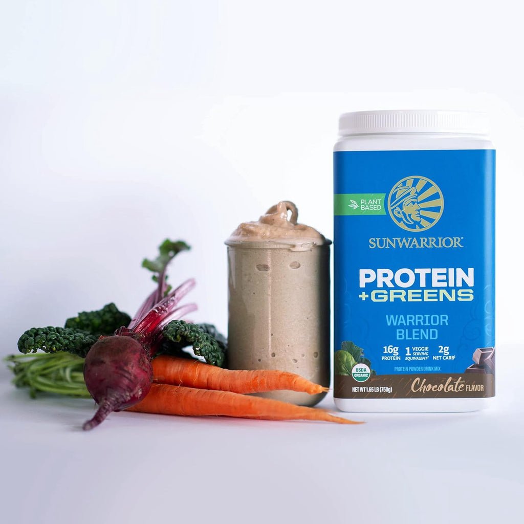 Sunwarrior Warrior Blend Greens Vegan Protein Powder, Chocolate Flavor, 1.65 lbs (30 Servings)
