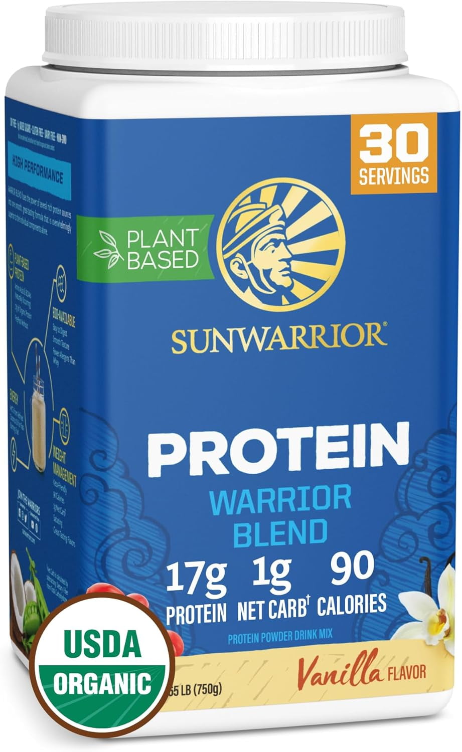 Sunwarrior Warrior Blend Greens Vegan Protein Powder, Chocolate Flavor, 1.65 lbs (30 Servings)