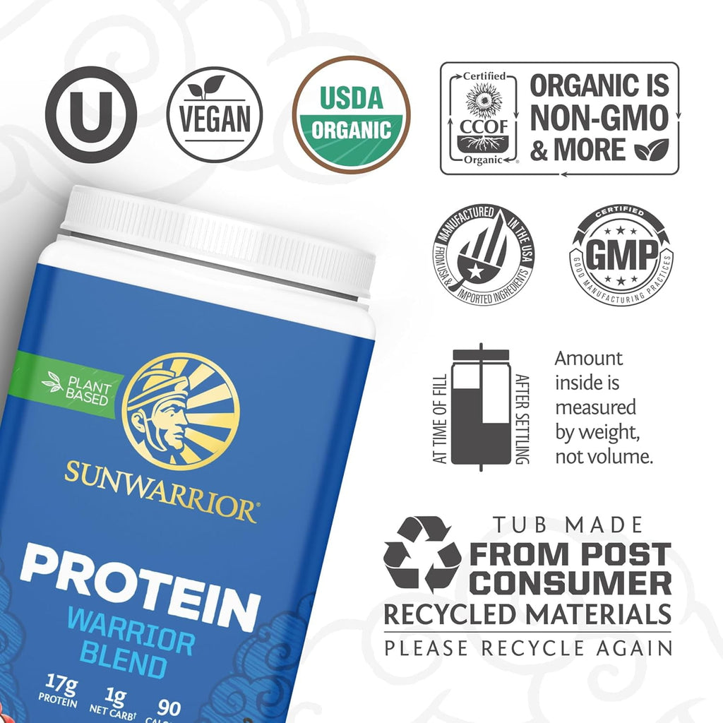 Sunwarrior Warrior Blend Greens Vegan Protein Powder, Chocolate Flavor, 1.65 lbs (30 Servings)