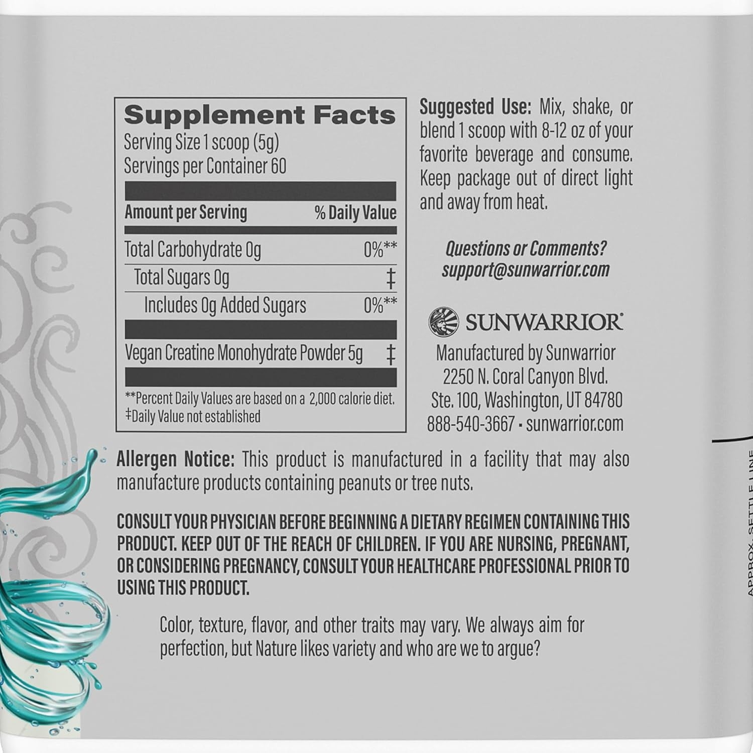 Sunwarrior Creatine Monohydrate Powder | Micronized | PreWorkout | Recovery | Vegan | Keto Friendly | 60 Servings | 10.58 oz