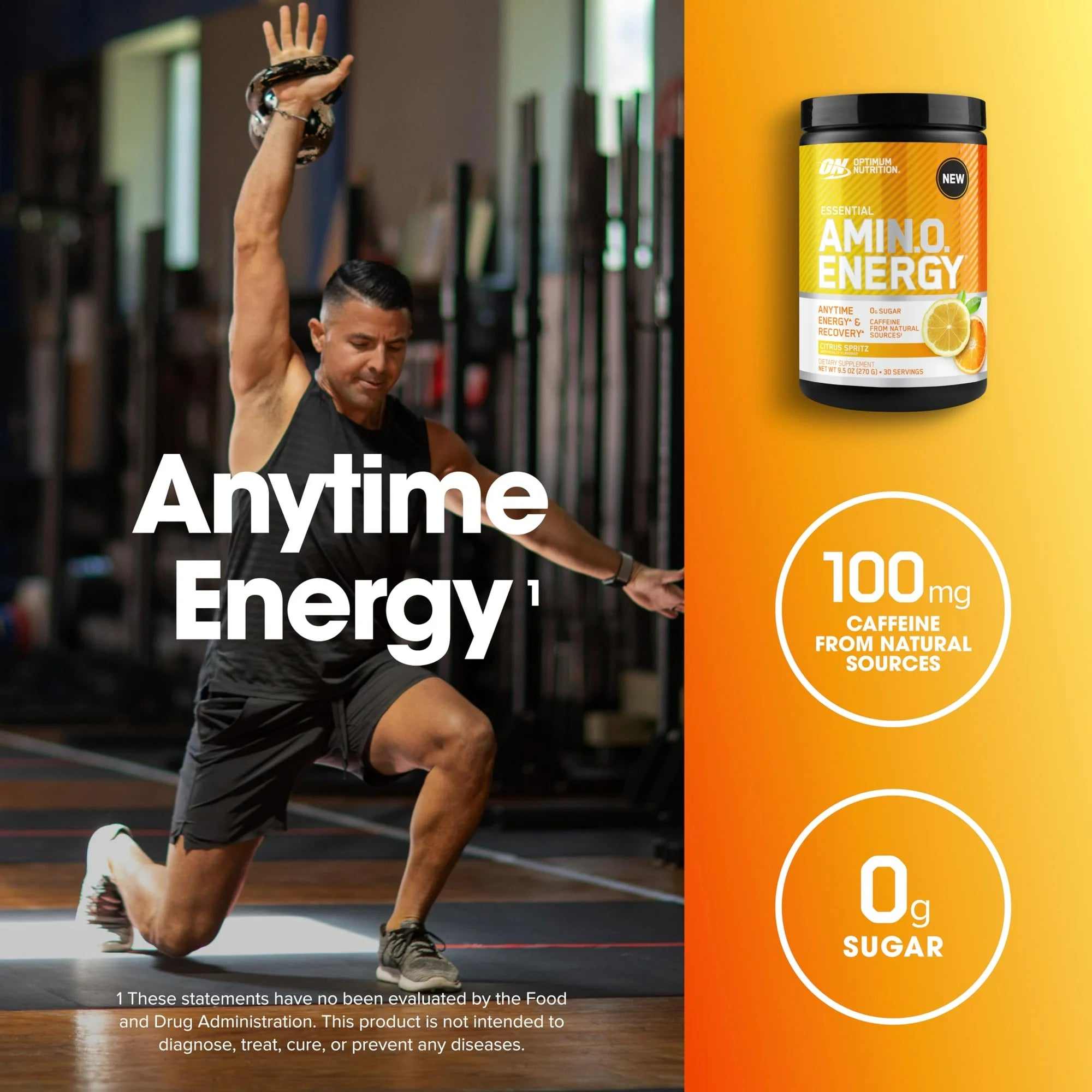 Optimum Nutrition NEW Flavor Amino Energy - Pre Workout with Green Tea, BCAA, Amino Acids, Keto Friendly, Green Coffee Extract, Energy Powder - Citrus Spritz, 30 Servings (Packaging May Vary)
