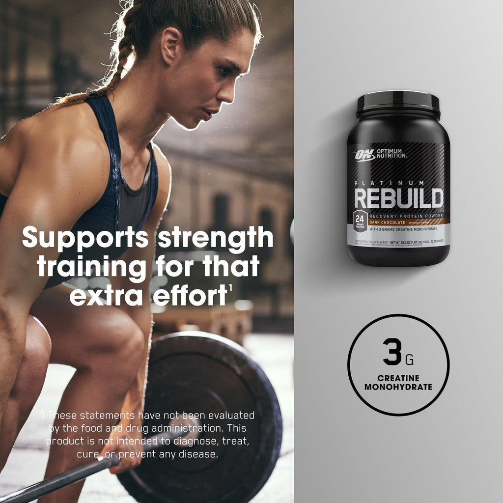 Optimum Nutrition Platinum Rebuild, Platinum Blend Protein Powder with Creatine Monohydrate, Dark Chocolate, 20 Servings