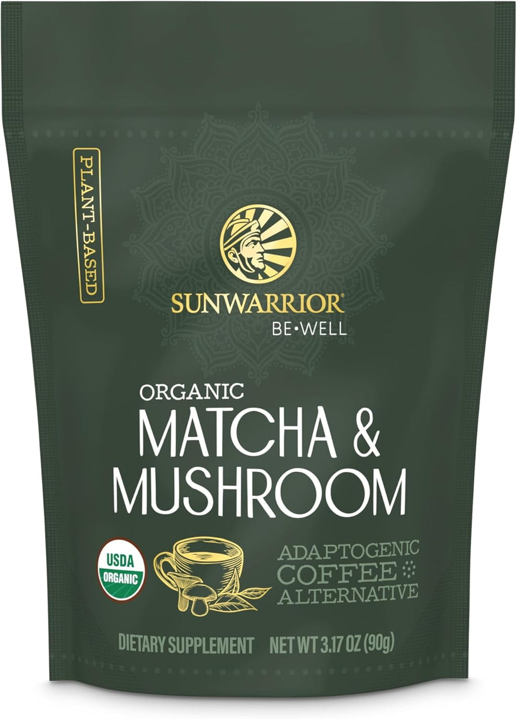 Sunwarrior Organic Be Well Matcha Mushroom Powder 90g Pouch (30 SRV)