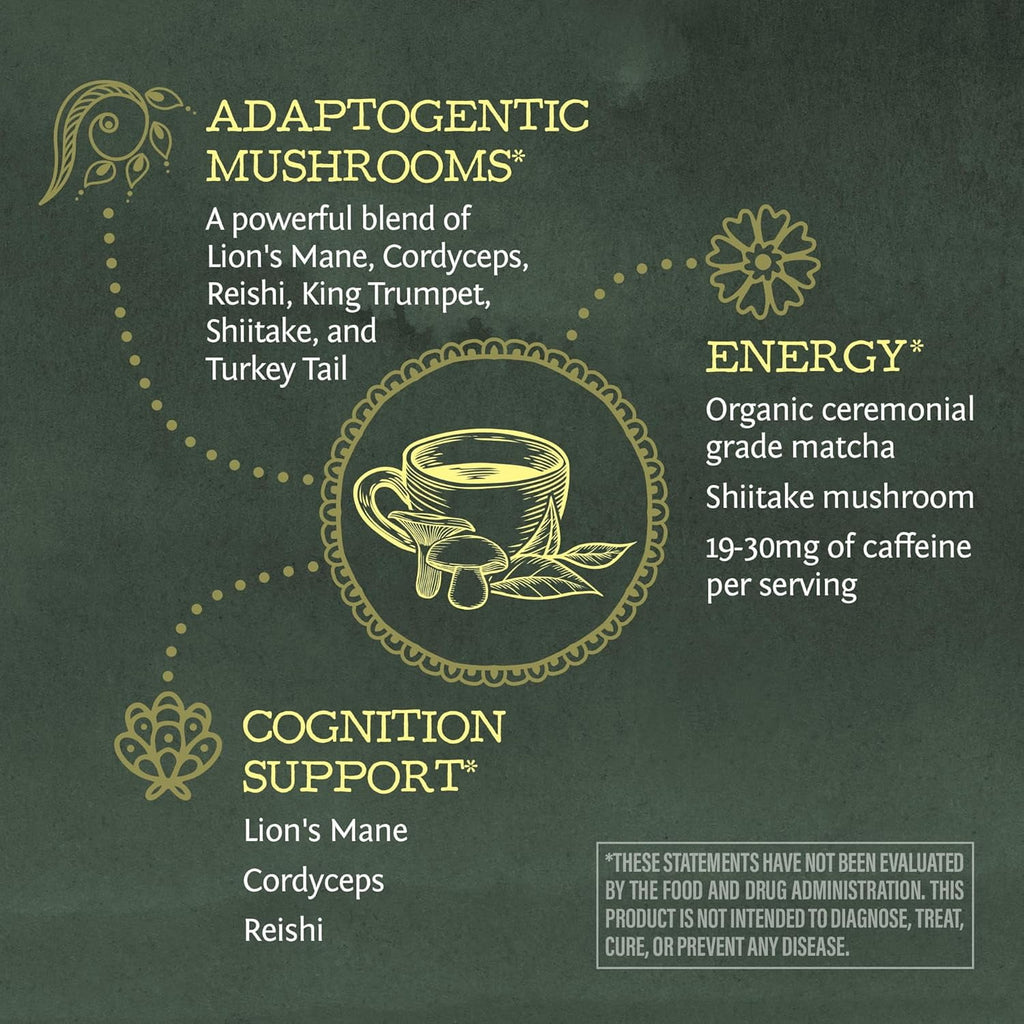 Sunwarrior Organic Be Well Matcha Mushroom Powder 90g Pouch (30 SRV)