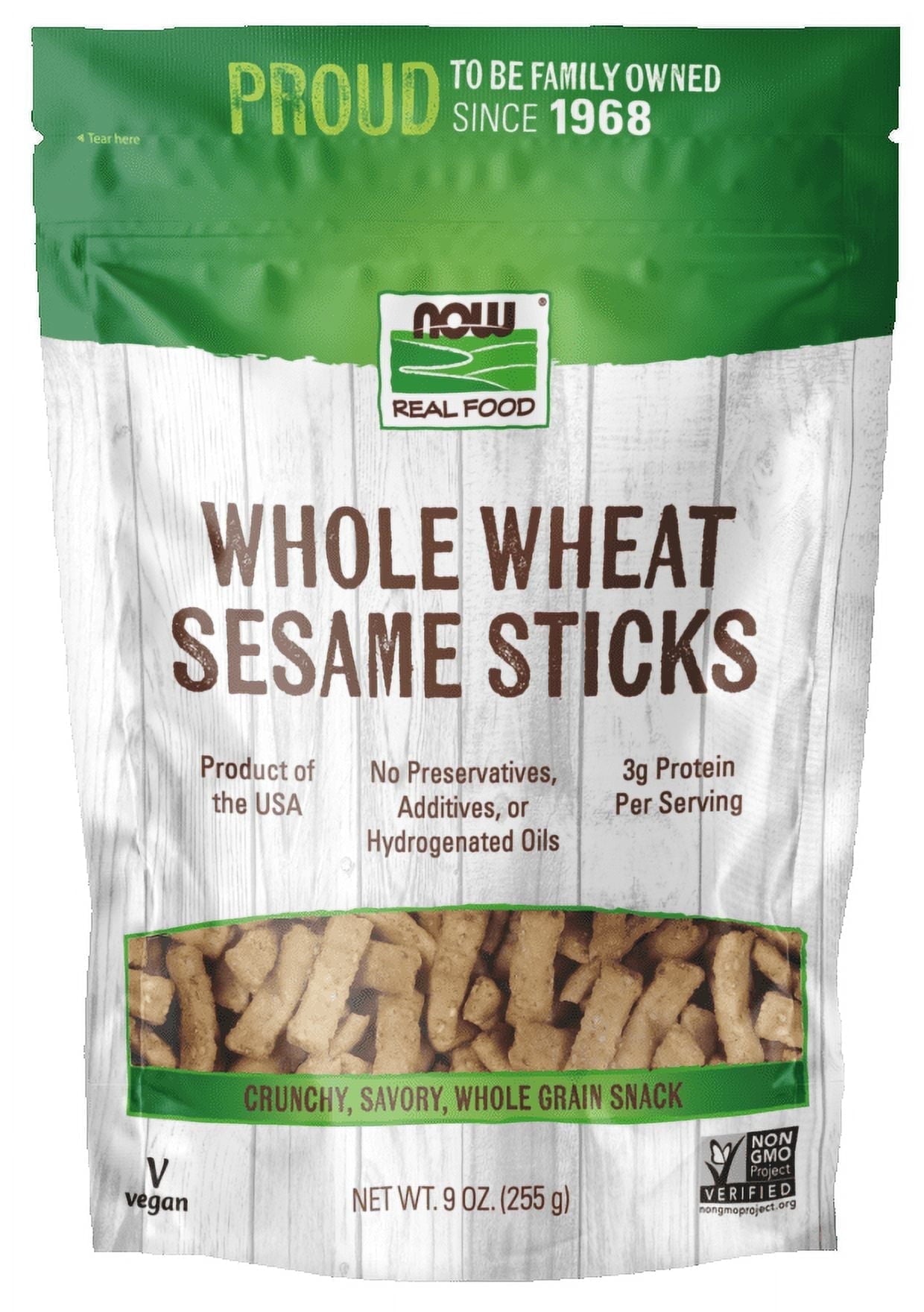 NOW Foods, Real Food, Whole Wheat Sesame Sticks, 9 oz Pack of 4