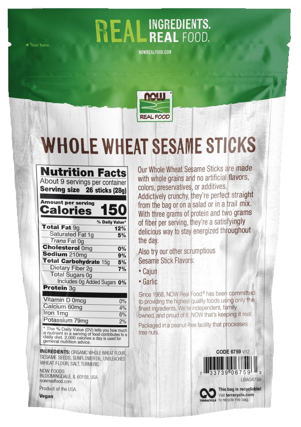NOW Foods, Real Food, Whole Wheat Sesame Sticks, 9 oz Pack of 4