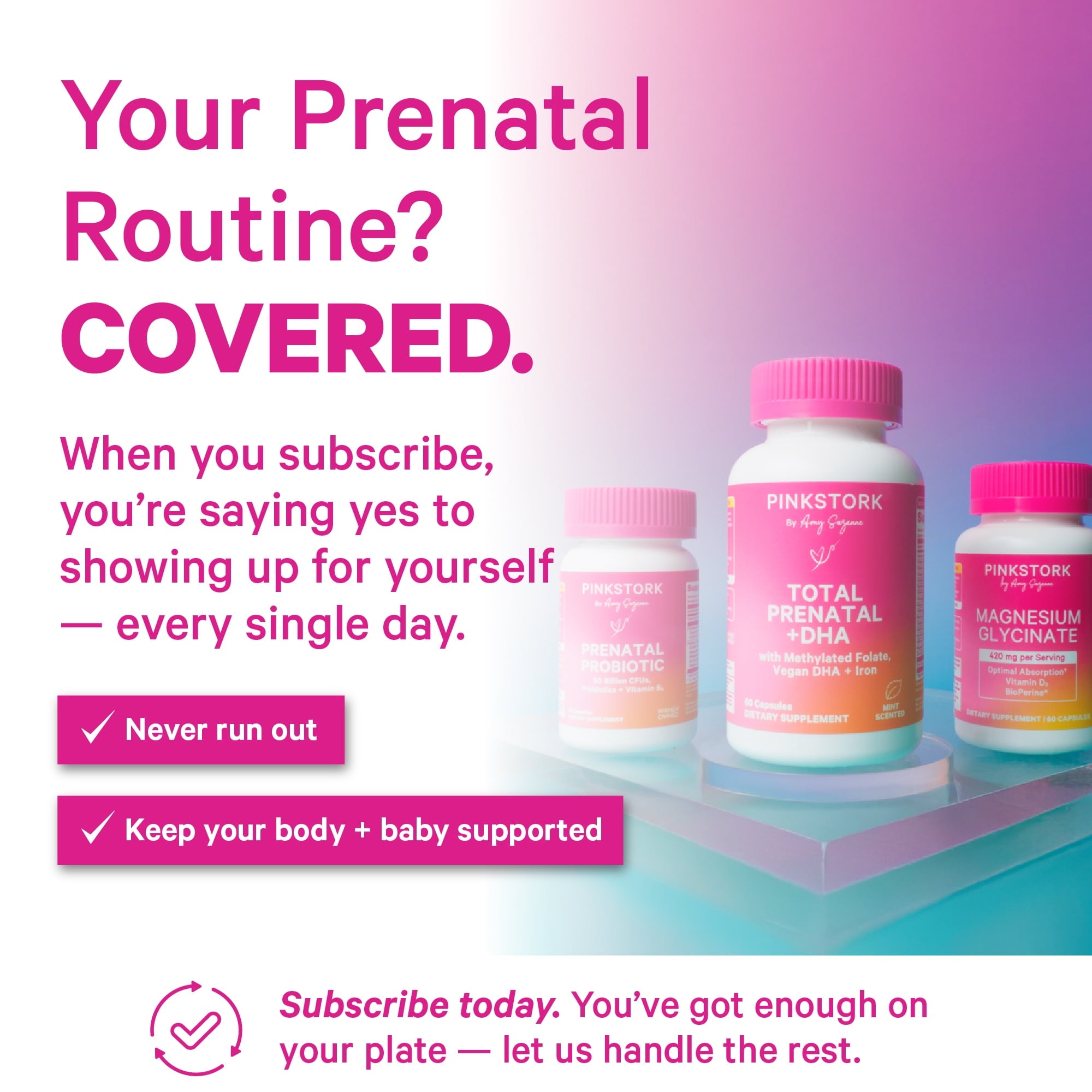 Pink Stork Total Prenatal Vitamins with DHA, Essential Pregnancy Folate Iron Zinc, Vegan, 60 Capsules