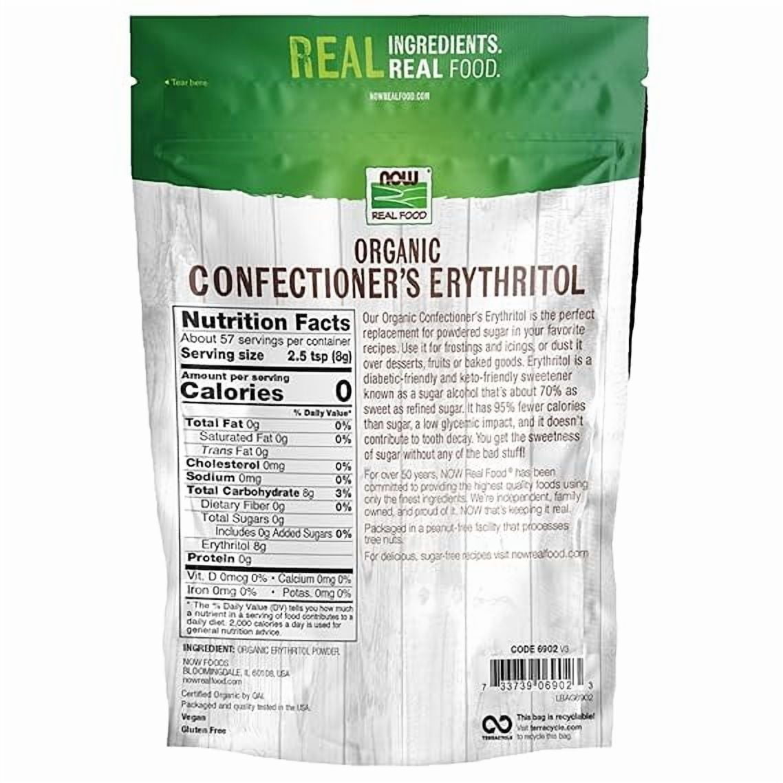 NOW Foods Organic Confectioner's Erythritol - 1 lb Pack of 3