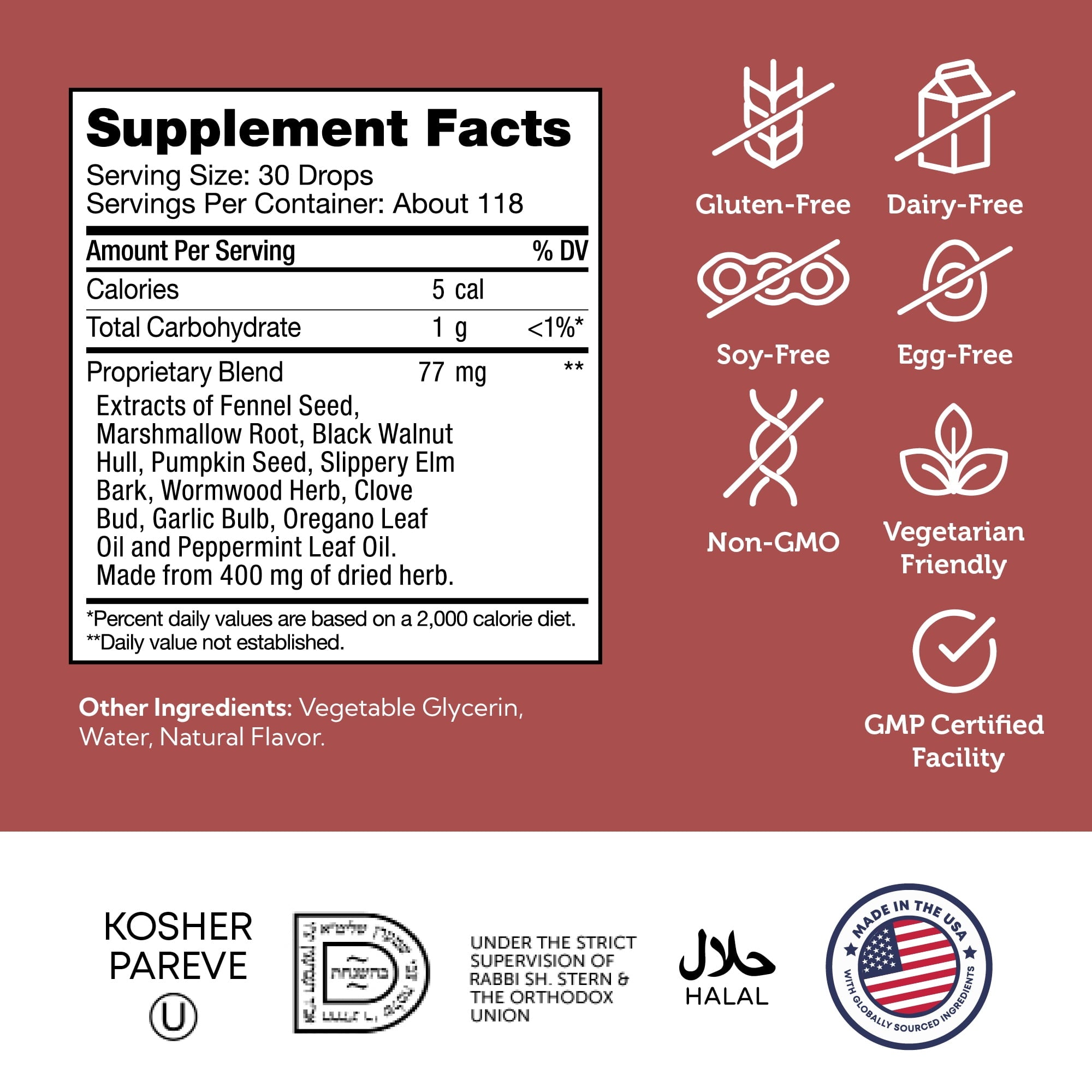 Zahler ParaGuard Liquid Drops, 4 Oz, Gut Health Supplement &amp; Detox Cleanse with Wormwood, Garlic, Pumpkin Seed, Clove