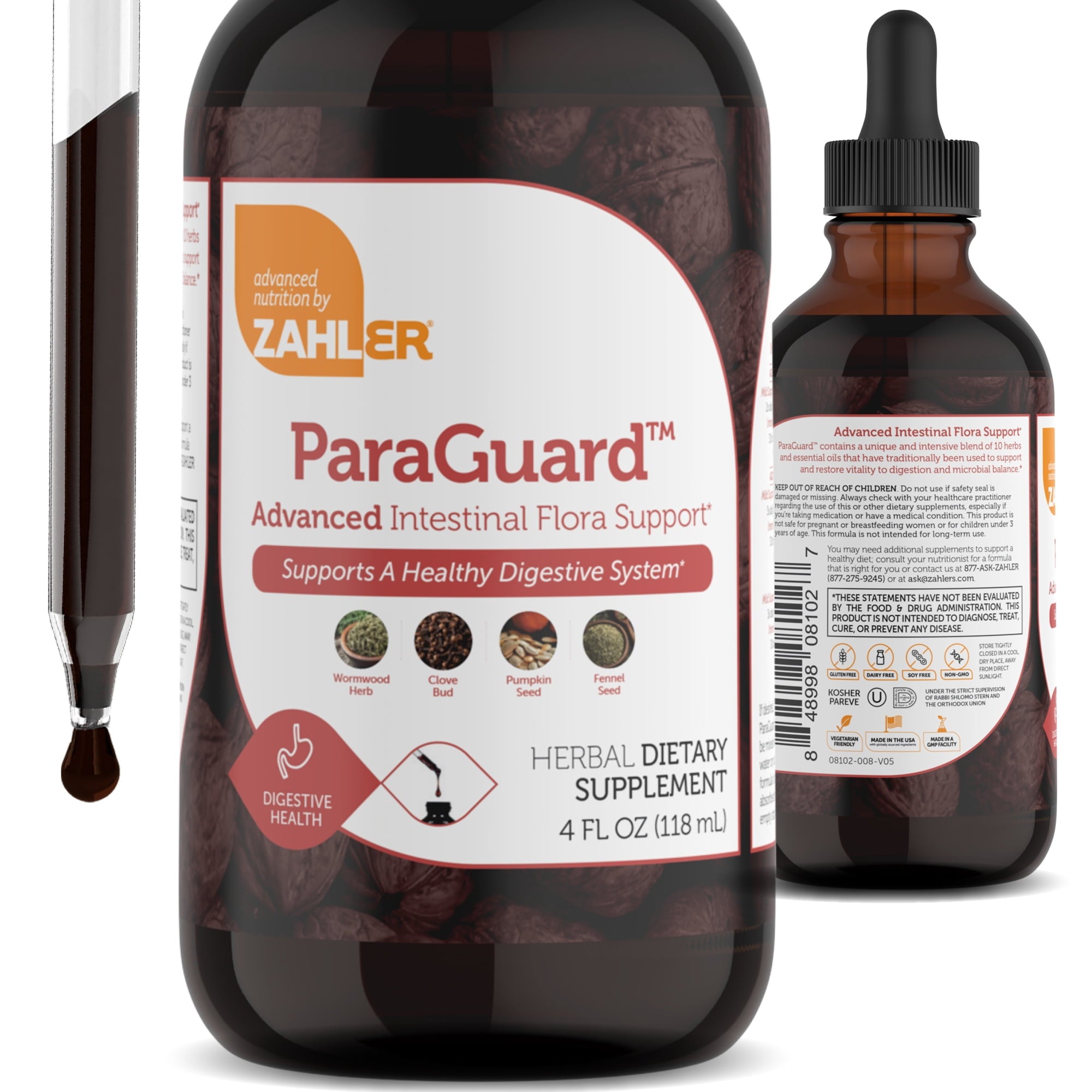 Zahler ParaGuard Liquid Drops, 4 Oz, Gut Health Supplement &amp; Detox Cleanse with Wormwood, Garlic, Pumpkin Seed, Clove